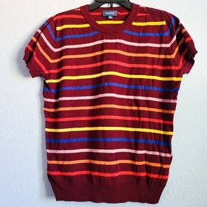 ModCloth Knit Short Sleeve Striped Top Maroon XL
